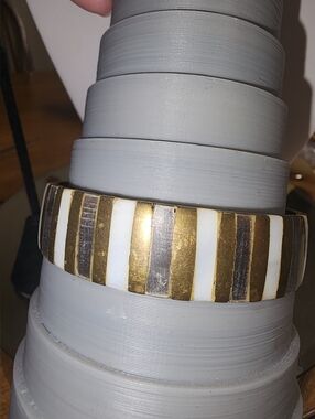 Vintage Mother Of Pearl And Brass Bangle Bracelet